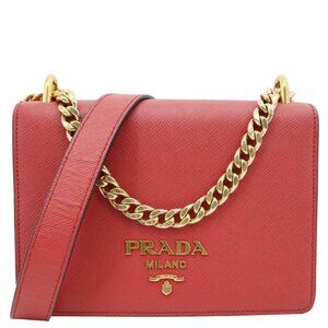 Prada  Chain Flap Saffiano Leather Crossbody Bag Red
